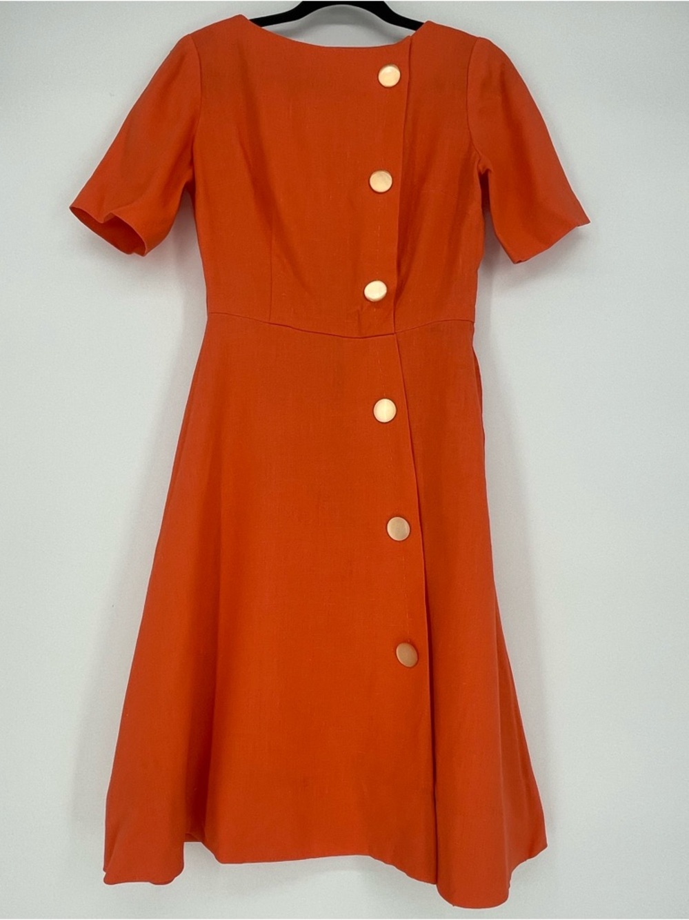 Vintage 60s Mod Vibrant Orange Asymmetrical Button Front A-line Retro Dress - Picture 4 of 12
